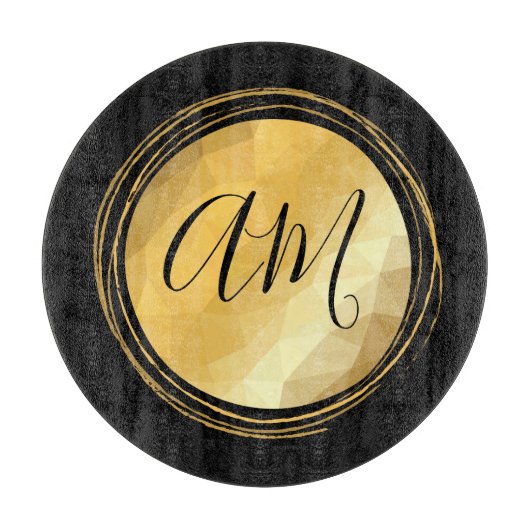 Minimal-Monogramm aus Schwarz und Gold Schneidebrett (Vorderseite)