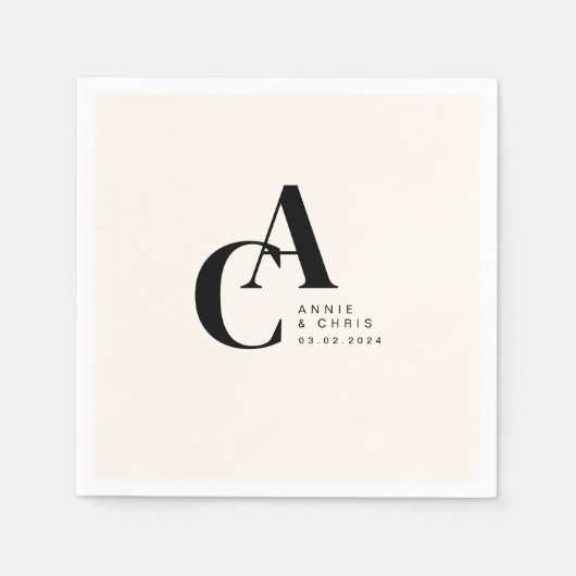 Minimal, Monogramm, Beige, Hochzeit Serviette (Vorderseite)