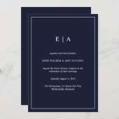 Minimal monogramm marineblaue Hochzeitseinladung Einladung (Vorne/Hinten)