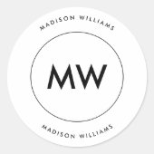 Minimal-Monogramm Runder Aufkleber (Vorderseite)