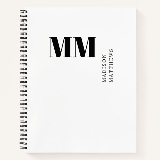 Minimal Monogramm Schwarz-Weiß Benutzerdefinierter Notizblock (Vorderseite)