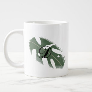 Minimal Monstera Leaf Greenery Monogram Jumbo-Tasse