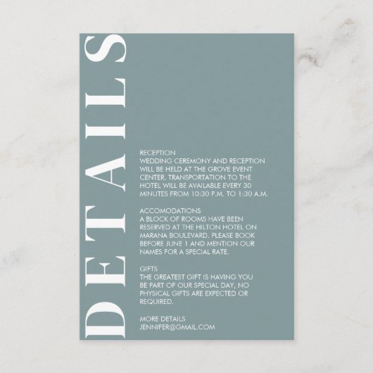 Minimal Morning Sky Wedding Details Eintrittskarte Begleitkarte (Vorderseite)