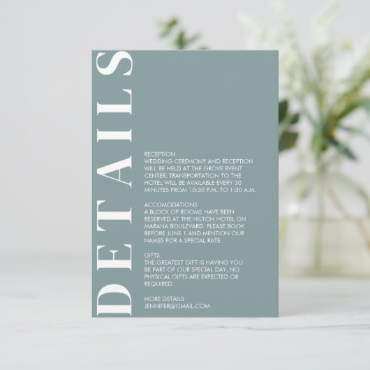 Minimal Morning Sky Wedding Details Eintrittskarte Begleitkarte (Stehend Vorderseite)