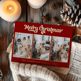 Minimal Multi Foto Collage Rot Frohe Weihnachten Folien Feiertagskarte
