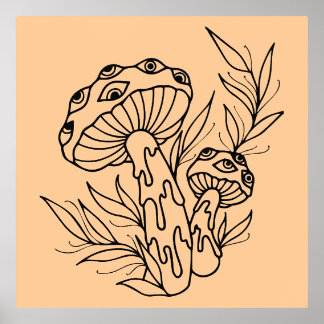 Minimal Mushroom Line Art Foliendrucke