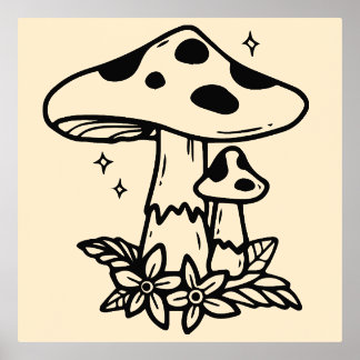 Minimal Mushroom Line Art Foliendrucke