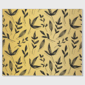 Minimal Muster Leaf Black & Gold Geschenkpapier (Flach)