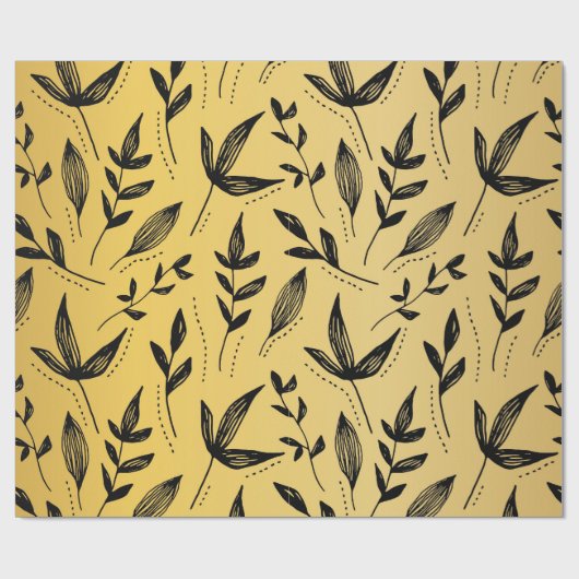 Minimal Muster Leaf Black & Gold Geschenkpapier (Flach)