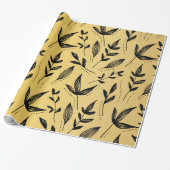 Minimal Muster Leaf Black & Gold Geschenkpapier (Ungerollt)