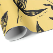 Minimal Muster Leaf Black & Gold Geschenkpapier (Rolleneckpunkt)