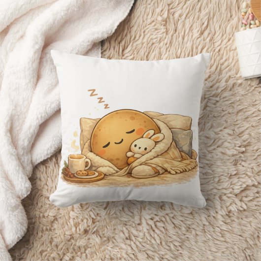 Minimal Napping Potato Soft Brown Line Art Kissen (Decke)