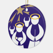 Minimal Nativity Szene Weihnachtsblau Keramikornament (Links)