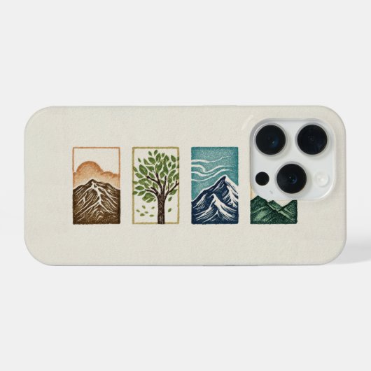Minimal Nature Set – Mountain & Tree Art iPhone Hülle (Rückseite (Horizontal))
