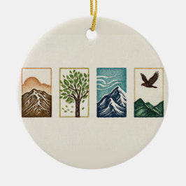 Minimal Nature Set – Mountain & Tree Art Keramik Ornament