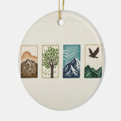 Minimal Nature Set – Mountain & Tree Art Keramik Ornament (Links)