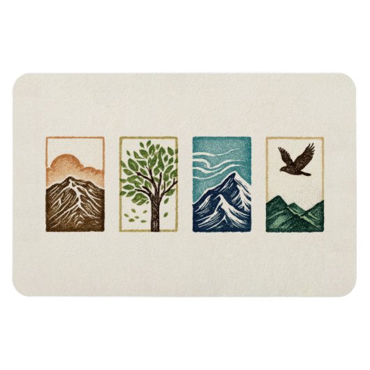 Minimal Nature Set – Mountain & Tree Art Magnet (Horizontal)