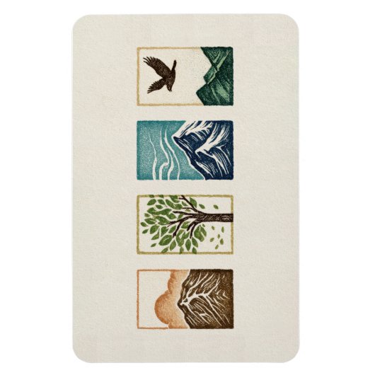 Minimal Nature Set – Mountain & Tree Art Magnet (Vertikal)