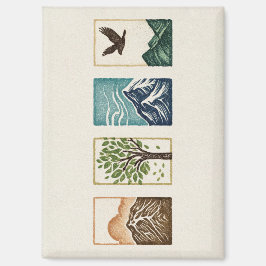 Minimal Nature Set – Mountain & Tree Art Magnet