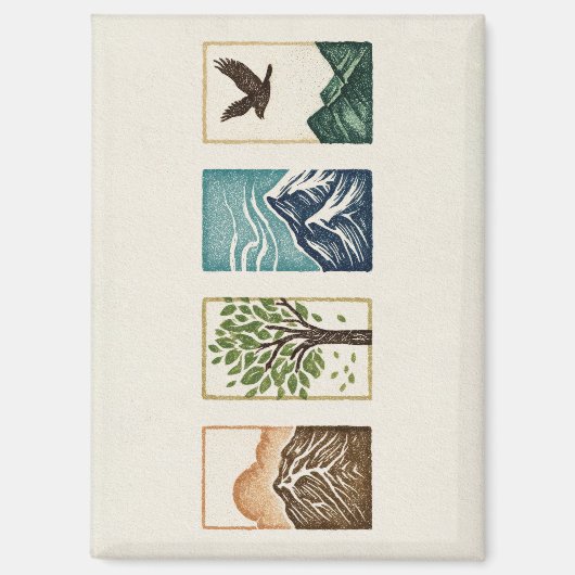 Minimal Nature Set – Mountain & Tree Art Magnet (Vorderseite)