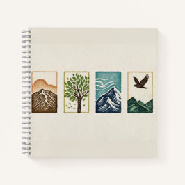 Minimal Nature Set – Mountain & Tree Art Notizblock