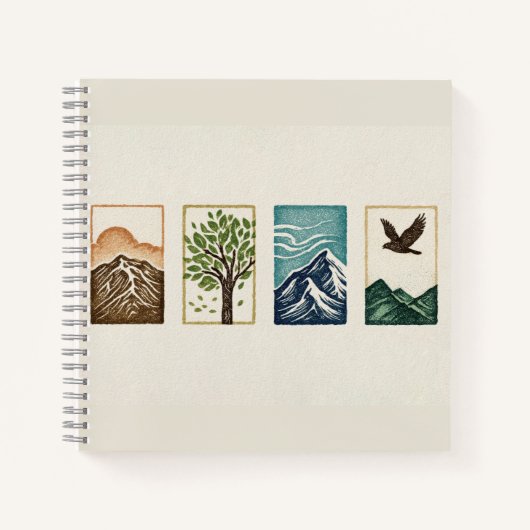 Minimal Nature Set – Mountain & Tree Art Notizblock (Vorderseite)