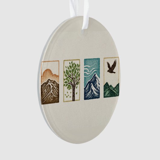 Minimal Nature Set – Mountain & Tree Art Ornament (Vorderseite)