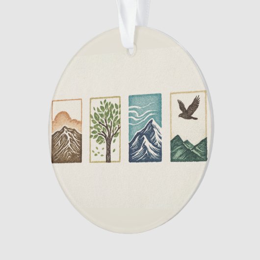 Minimal Nature Set – Mountain & Tree Art Ornament (Vorderseite)