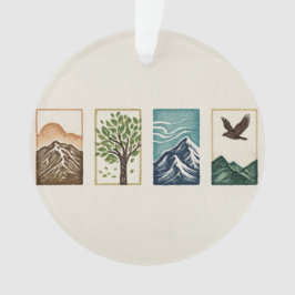 Minimal Nature Set – Mountain & Tree Art Ornament