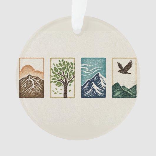 Minimal Nature Set – Mountain & Tree Art Ornament (Vorderseite)