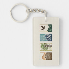 Minimal Nature Set – Mountain & Tree Art Schlüsselanhänger