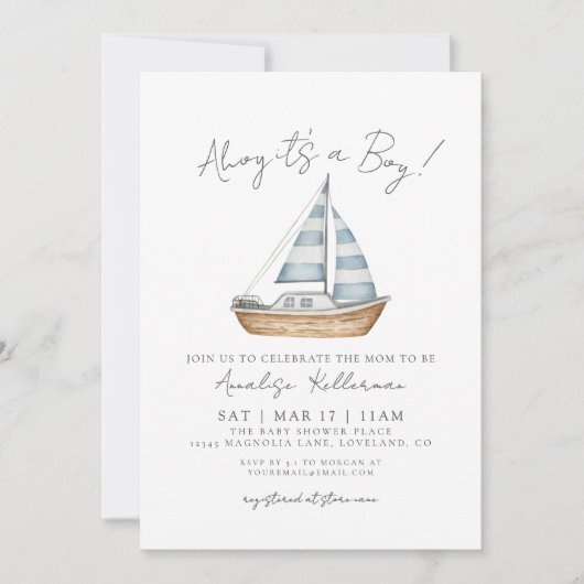 Minimal Nautical Baby Dusche Einladung (Vorderseite)