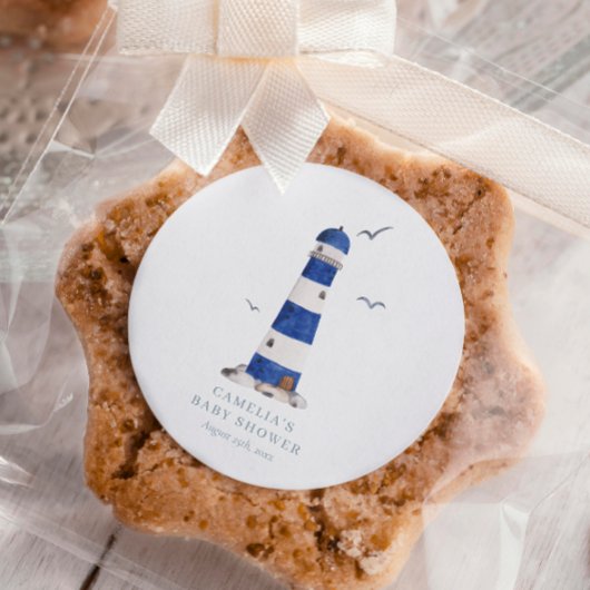 Minimal Nautical Lighthouse Baby Shower Ahoy Boy's Quadratischer Aufkleber