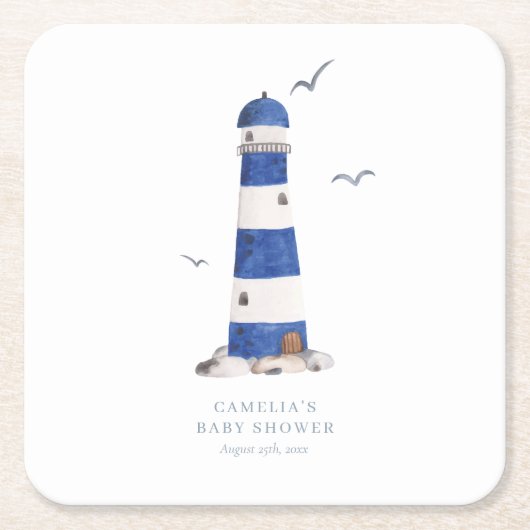 Minimal Nautical Lighthouse Baby Shower Ahoy Boy's Rechteckiger Pappuntersetzer (Vorderseite)