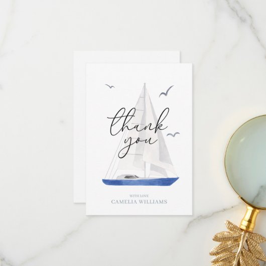 Minimal Nautical Sailboat Ahoy Boy's Danke (Vorderseite/Rückseite Beispiel)