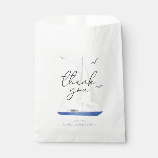 Minimal Nautical Sailboat Ahoy Boy's Danke Geschenktütchen (Vorderseite)