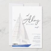 Minimal Nautical Sailboat Baby Shower Ahoy Boy's Einladung (Vorderseite)