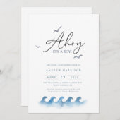 Minimal Nautical Sailboat Baby Shower Ahoy Boy's Einladung (Vorne/Hinten)