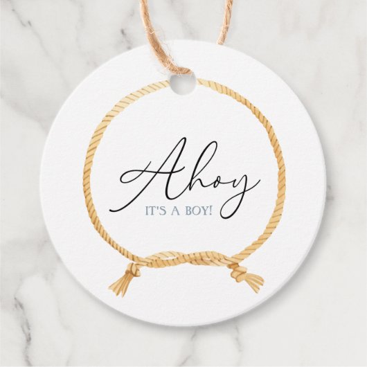 Minimal Nautical Sailboat Baby Shower Ahoy Boy's Geschenkanhänger (Vorderseite)
