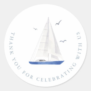 Minimal Nautical Sailboat Baby Shower Ahoy Boy's Runder Aufkleber