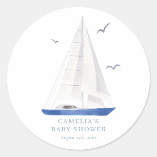 Minimal Nautical Sailboat Baby Shower Ahoy Boy's Runder Aufkleber