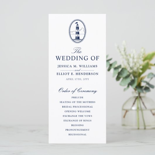 Minimal Nautical Wedding Program Lighthouse Programm (Stehend Vorderseite)