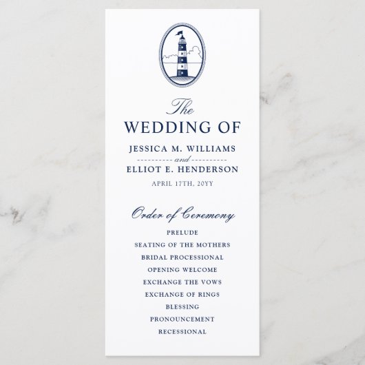 Minimal Nautical Wedding Program Lighthouse Programm (Vorderseite)