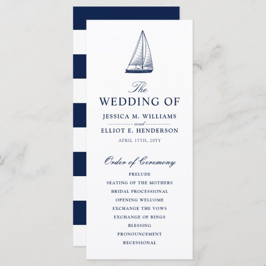 Minimal Nautical Wedding Program Sailboat Programm (Vorne/Hinten)