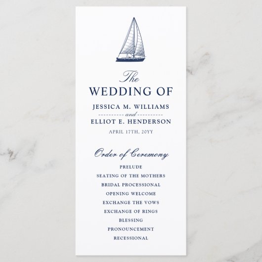 Minimal Nautical Wedding Program Sailboat Programm (Vorderseite)