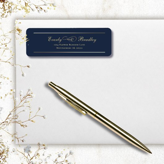 Minimal Navy Background Gold Script Elegant Return