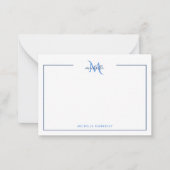 Minimal Navy Blue and White Monogram Mitteilungskarte (Vorderseite)