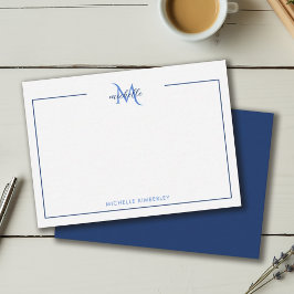 Minimal Navy Blue and White Monogram Mitteilungskarte