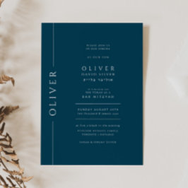 Minimal Navy Blue Bar Mitzvah Typografie Einladung