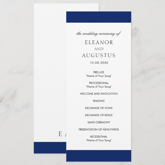 Minimal Navy Blue Classic Einfache Hochzeit Programm (Vorne/Hinten)